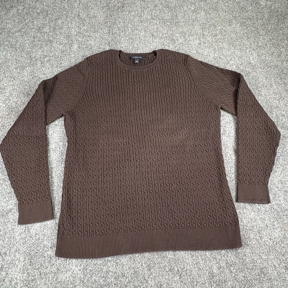 Vintage 90s Lands' End Cable Knit Sweater Boys L 14-16 Brown Preppy Academia 80s